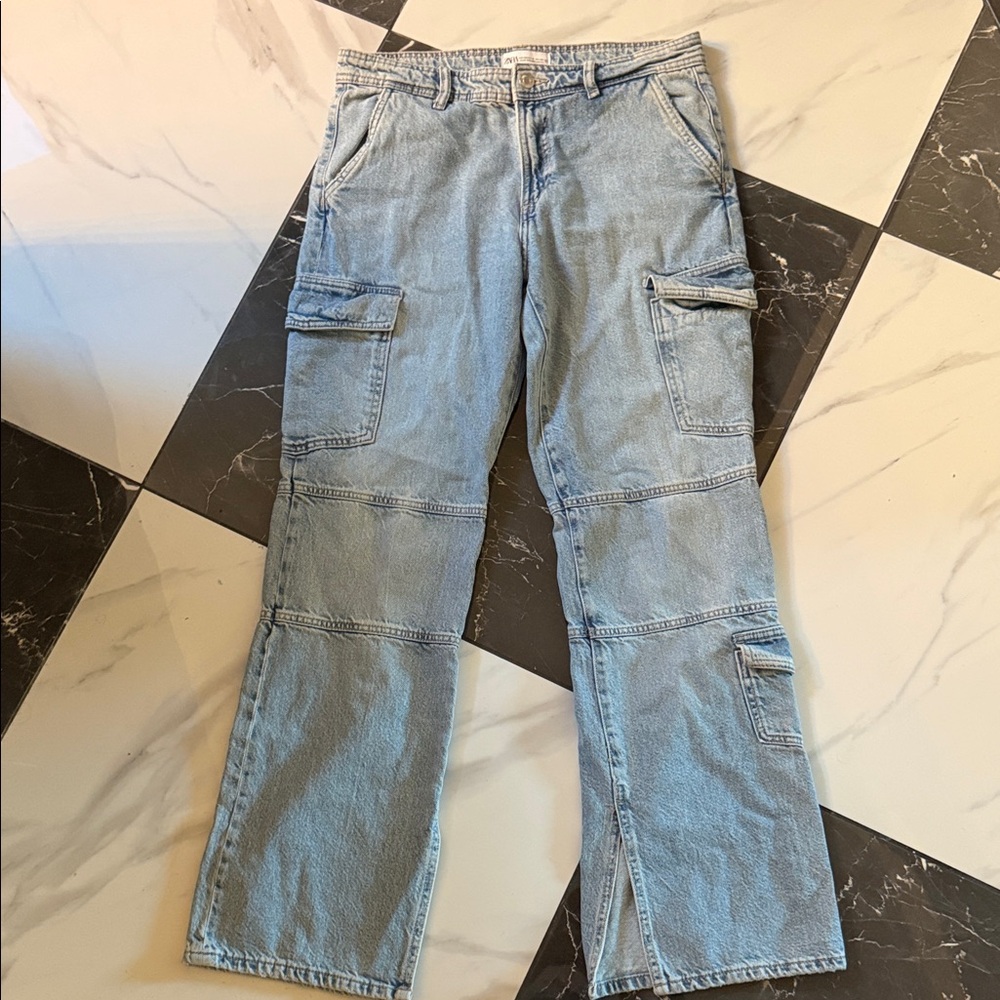 ZARA Women’s  Light Blue Cargo Pants